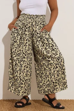 Yours Curve Natural Brown Leopard Print Shirred Midaxi Culottes
