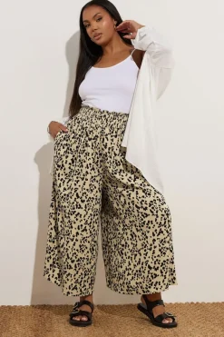 Yours Curve Natural Brown Leopard Print Shirred Midaxi Culottes