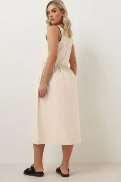 Yours Curve Natural Brown Contrast Blanket Stitch Midi Dress