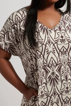 Yours Curve Natural Brown Paisley Print Midi Dress