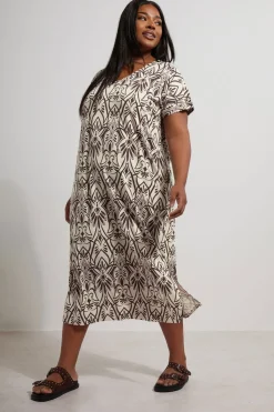 Yours Curve Natural Brown Paisley Print Midi Dress
