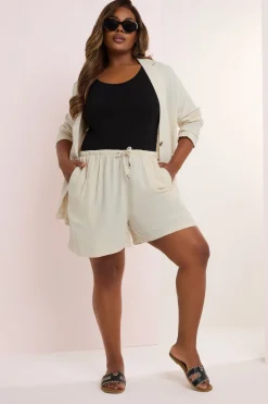 Yours Curve Natural Brown Tie Front Linen Shorts