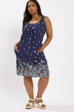 Yours Curve Navy Blue Butterfly Pocket Detail Mini Dress