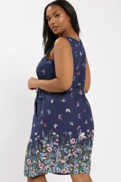 Yours Curve Navy Blue Butterfly Pocket Detail Mini Dress