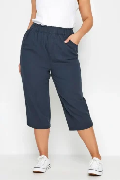 Yours Curve Navy Blue Cool Cotton Cropped Trousers