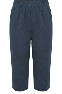 Yours Curve Navy Blue Cool Cotton Cropped Trousers