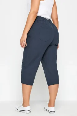 Yours Curve Navy Blue Cool Cotton Cropped Trousers