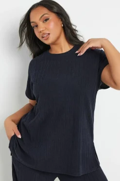 Yours Curve Navy Blue Knitted T Shirt