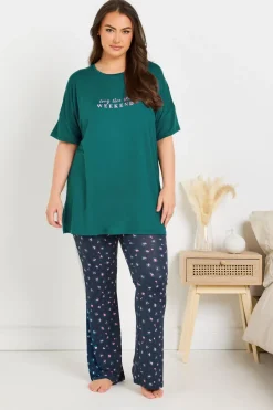 Yours Curve Navy Blue Leopard Print Flare Pyjama Bottoms