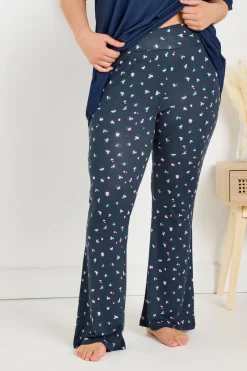 Yours Curve Navy Blue Leopard Print Flare Pyjama Bottoms