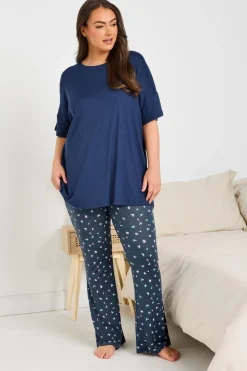 Yours Curve Navy Blue Leopard Print Flare Pyjama Bottoms