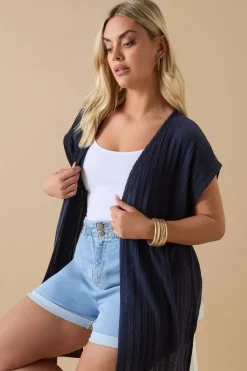 Yours Curve Navy Blue Ribbed Jersey Cardigan