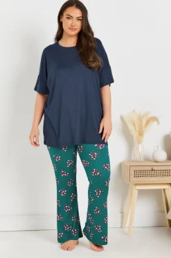 Yours Curve Navy Blue Ribbed Soft Touch Pyjama Top