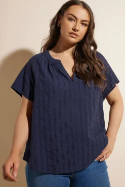 Yours Curve Navy Blue Short Sleeve Cotton Blouse