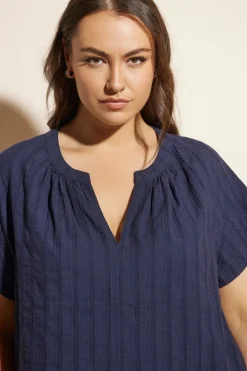 Yours Curve Navy Blue Short Sleeve Cotton Blouse