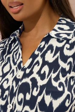 Yours Curve Navy Blue Textured Ikat Sleeveless Shirt