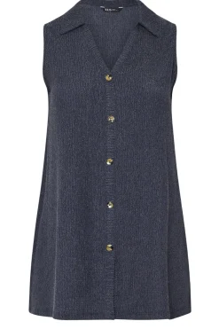 Yours Curve Navy Blue Textured Sleeveless Shirt