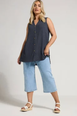 Yours Curve Navy Blue Textured Sleeveless Shirt