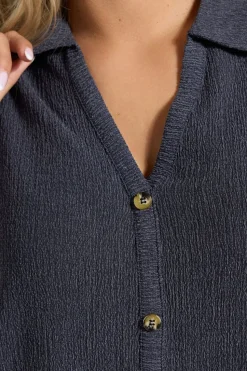 Yours Curve Navy Blue Textured Sleeveless Shirt