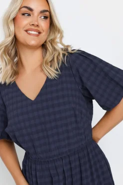 Yours Curve Navy Blue Textured Check Midi Dress