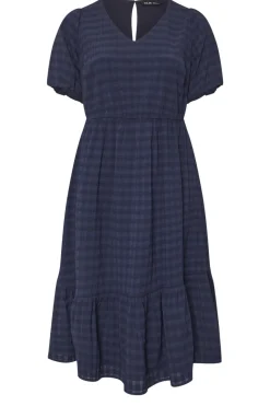 Yours Curve Navy Blue Textured Check Midi Dress