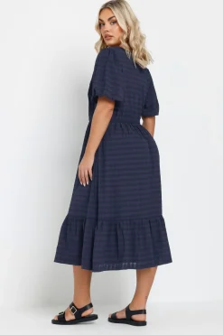 Yours Curve Navy Blue Textured Check Midi Dress