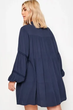 Yours Curve Navy Blue Tiered Crochet Detail Shirt