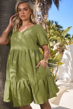 Yours Curve Olive Green Tiered Smock Mini Dress