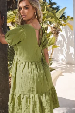 Yours Curve Olive Green Tiered Smock Mini Dress