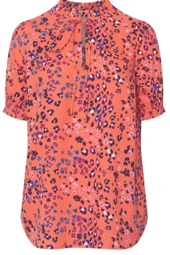 Yours Curve Orange Floral Tie Neck Blouse