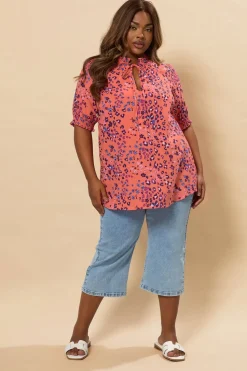 Yours Curve Orange Floral Tie Neck Blouse