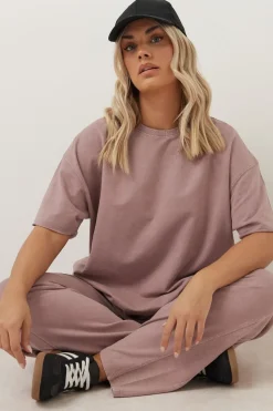 Yours Curve Pink Acid Wash Oversized Sweat T-Shirt