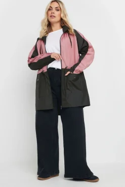 Yours Curve Pink & Black Colourblock Lightweight Parka Jacket