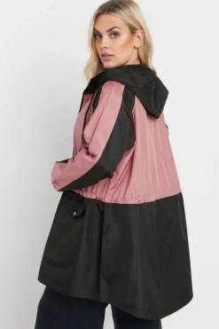 Yours Curve Pink & Black Colourblock Lightweight Parka Jacket
