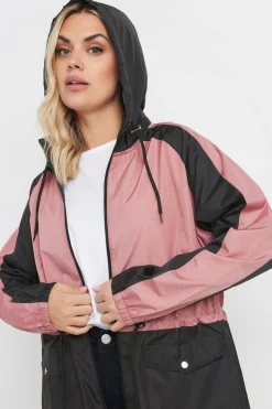 Yours Curve Pink & Black Colourblock Lightweight Parka Jacket