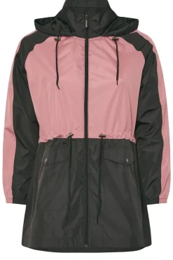 Yours Curve Pink & Black Colourblock Lightweight Parka Jacket
