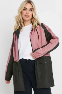 Yours Curve Pink & Black Colourblock Lightweight Parka Jacket