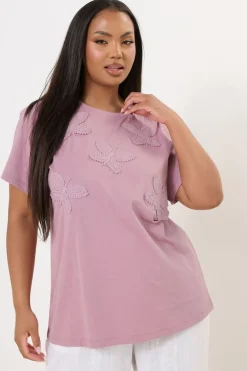 Yours Curve Pink Applique Butterfly T-Shirt