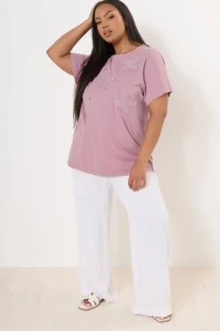 Yours Curve Pink Applique Butterfly T-Shirt