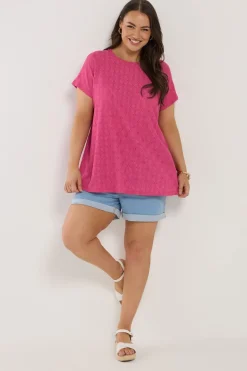 Yours Curve Pink Broderie Anglaise Textured Swing Top