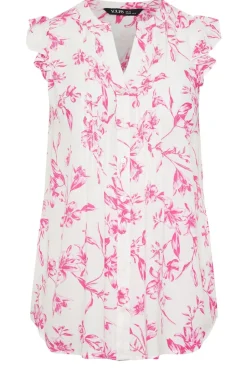 Yours Curve Pink Floral Sleeveless Pintuck Blouse