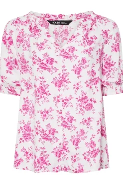 Yours Curve Pink Rose Print Notch Neck Blouse
