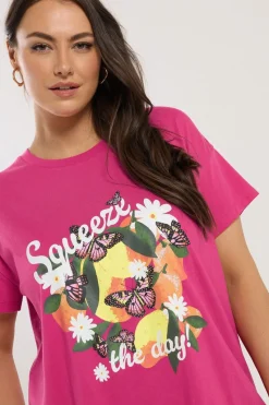 Yours Curve Pink Squeeze The Day Lemon Graphic Print T-Shirt