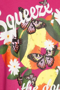 Yours Curve Pink Squeeze The Day Lemon Graphic Print T-Shirt