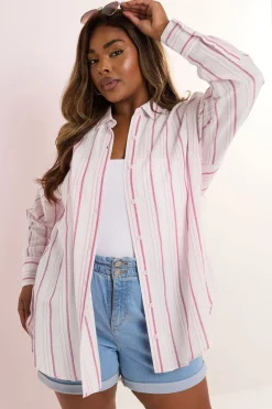 Yours Curve Pink Stripe Linen Shirt