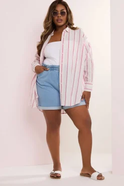 Yours Curve Pink Stripe Linen Shirt