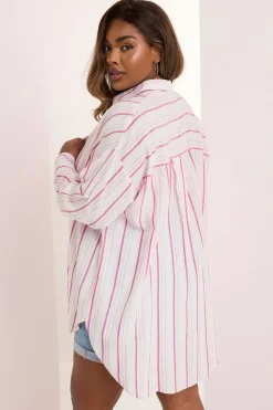 Yours Curve Pink Stripe Linen Shirt