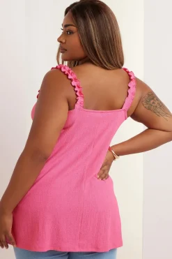 Yours Curve Pink Tie Neck Frill Cami Top