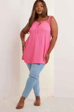 Yours Curve Pink Tie Neck Frill Cami Top