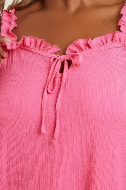 Yours Curve Pink Tie Neck Frill Cami Top